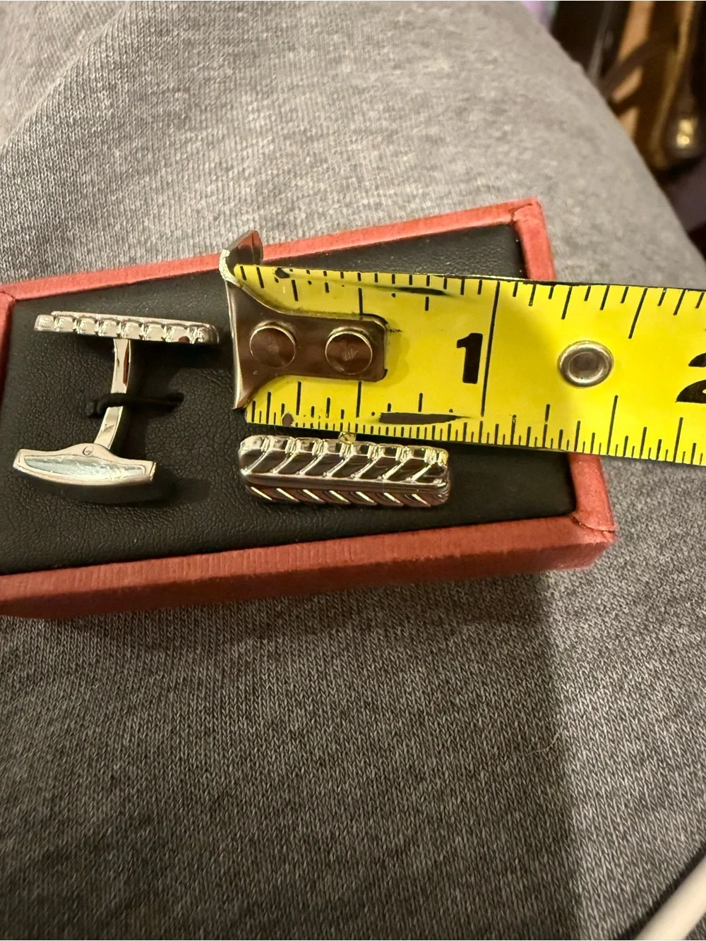 Hickey Freeman Silver Cufflinks Diagonal Stripe w/ Original Box